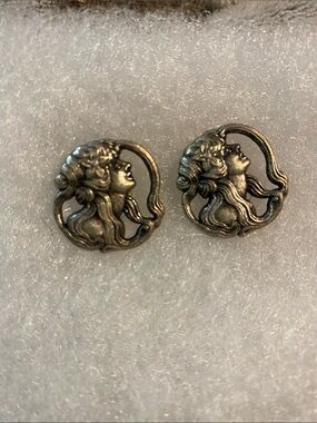 Vintage Art Nouveau Style Silver-Tone Woman Portrait Post Earrings